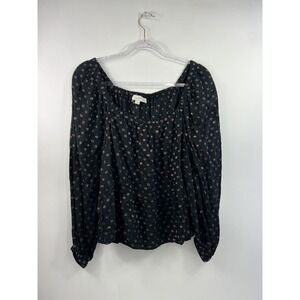 Ann Taylor Loft Blouse Black Polka Dots Off Shoulder Long Sleeve Womens Size S